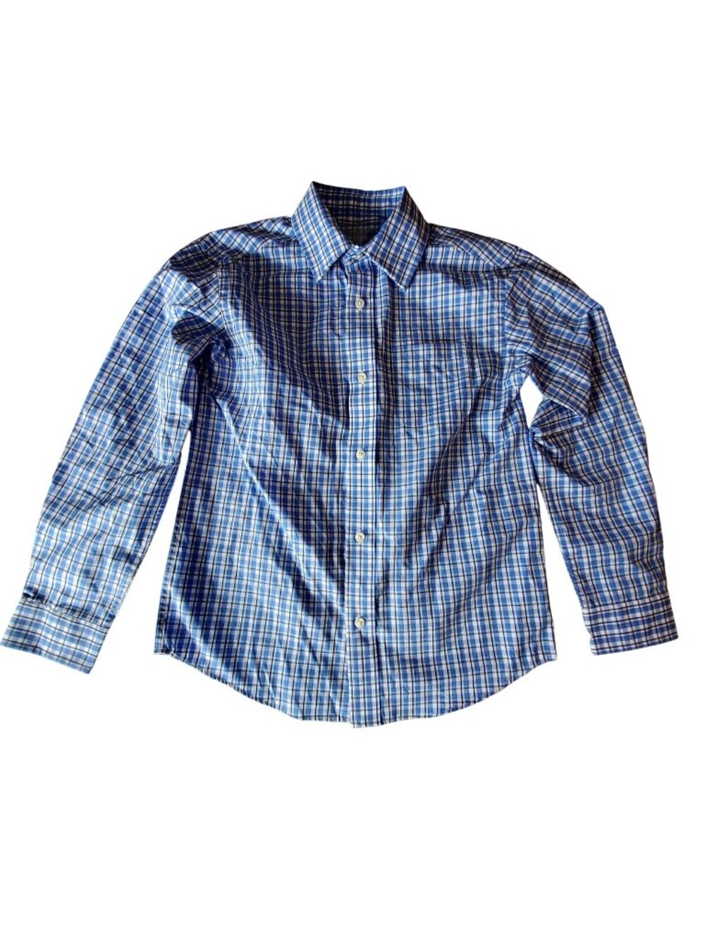 Cat & Jack Boys Blue Plaid Button-Up Shirt Size M (8) Cotton Blend Long Sleeve